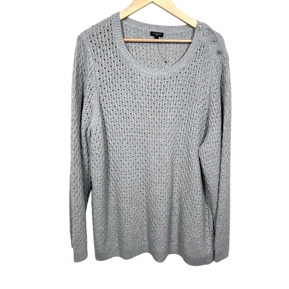 Talbots Lambs wool blend‎ Crochet Sweater grey sz 3X
